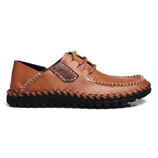 Zapatos Casuales Con Cordones De Cuero De Vaca Cosido A Mano Suave Para Hombres