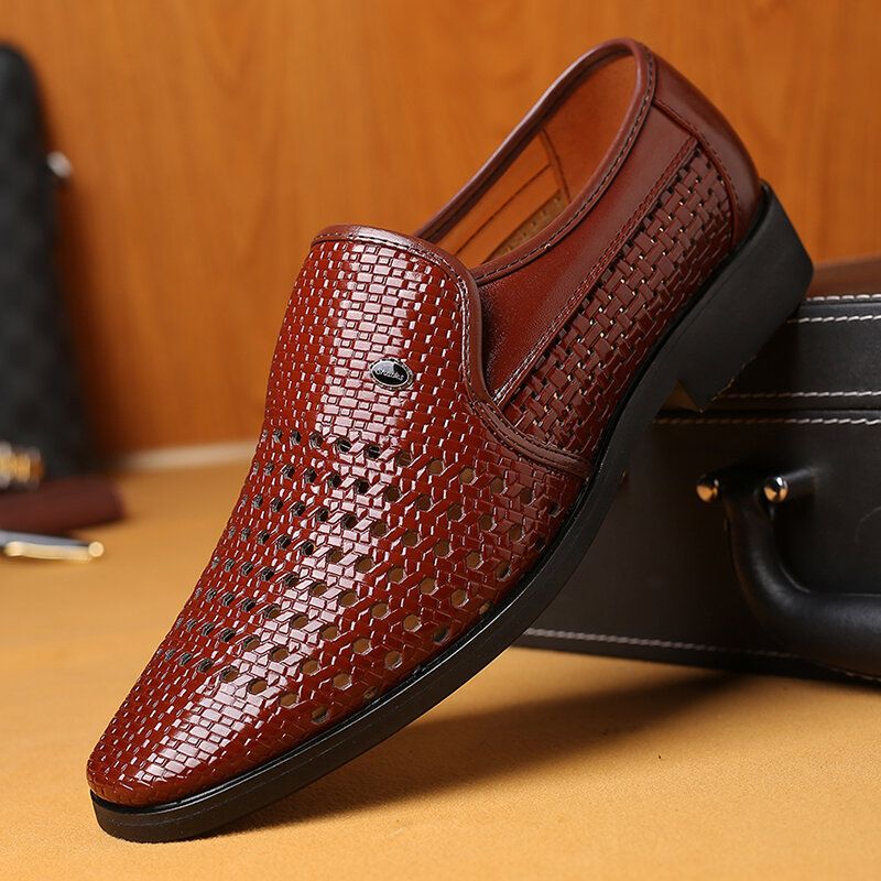 Zapatos Casuales De Negocios Transpirables Huecos De Cuero De Microfibra Para Hombres