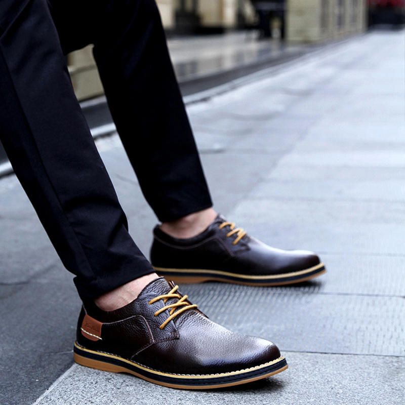 Zapatos Casuales Oxfords Cómodos De Estilo Británico De Cuero Genuino Para Hombres