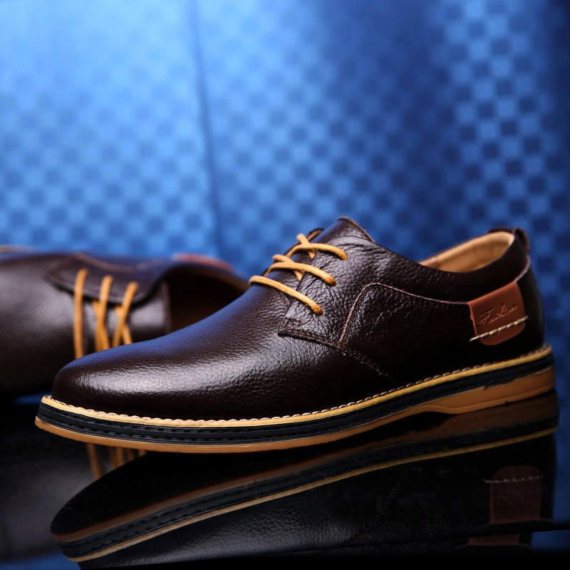 Zapatos Casuales Oxfords Cómodos De Estilo Británico De Cuero Genuino Para Hombres