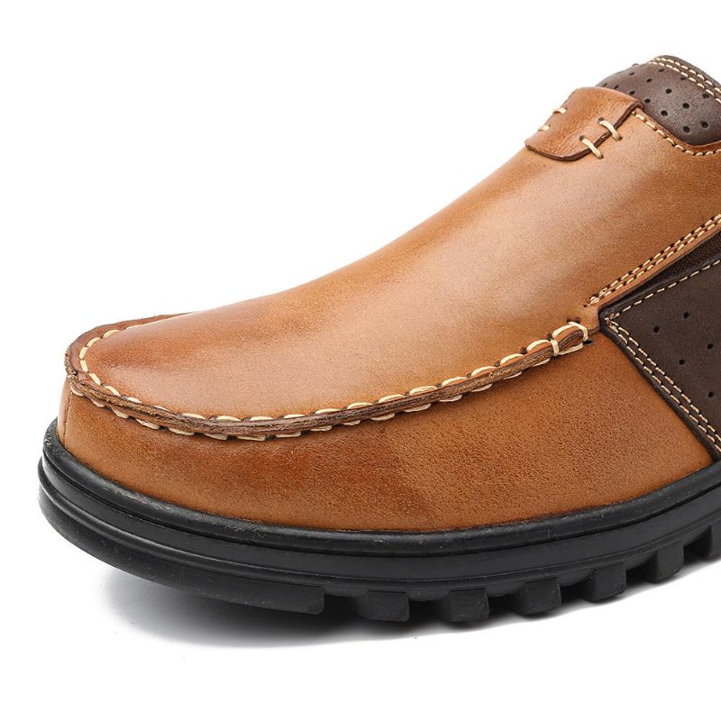 Zapatos Casuales Suaves De Empalme De Cuero Con Punta De Mocasín Cómodo Para Hombres