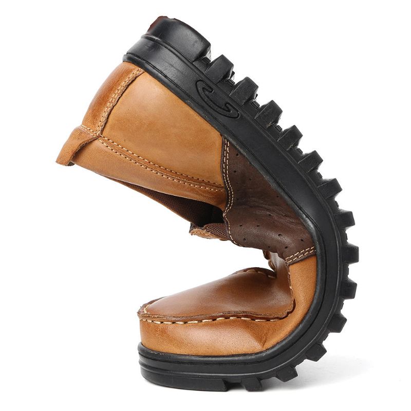 Zapatos Casuales Suaves De Empalme De Cuero Con Punta De Mocasín Cómodo Para Hombres