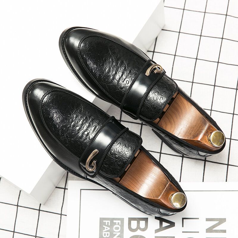 Zapatos Cómodos De Cuero Con Empalme De Metal Retro Para Hombres Zapatos Suaves Informales De Negocios