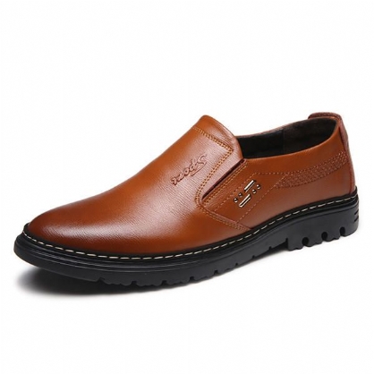 Zapatos Cómodos De Cuero Genuino Con Punta Redonda Para Hombre