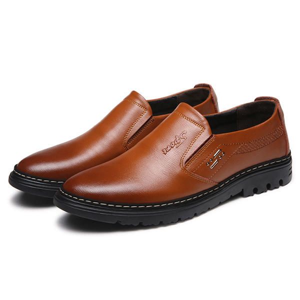 Zapatos Cómodos De Cuero Genuino Con Punta Redonda Para Hombre