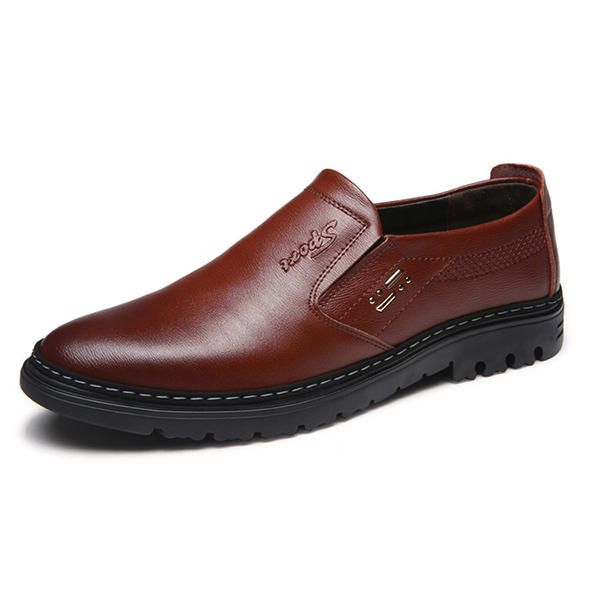 Zapatos Cómodos De Cuero Genuino Con Punta Redonda Para Hombre