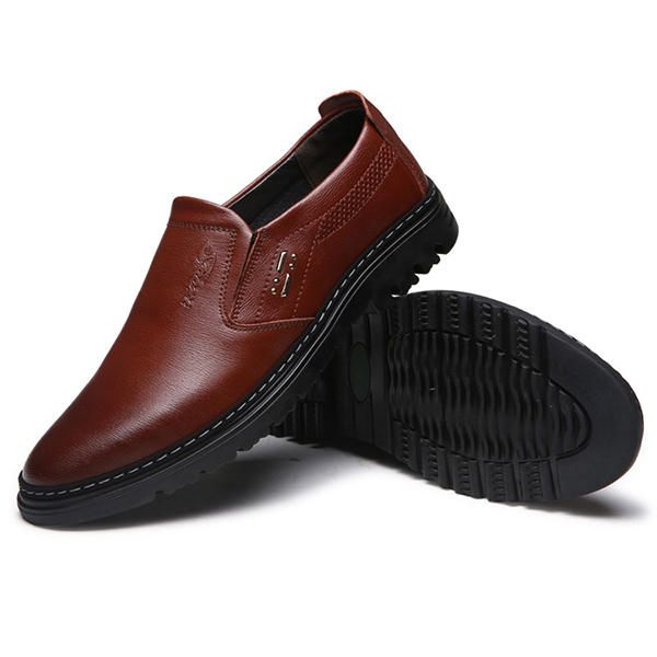 Zapatos Cómodos De Cuero Genuino Con Punta Redonda Para Hombre