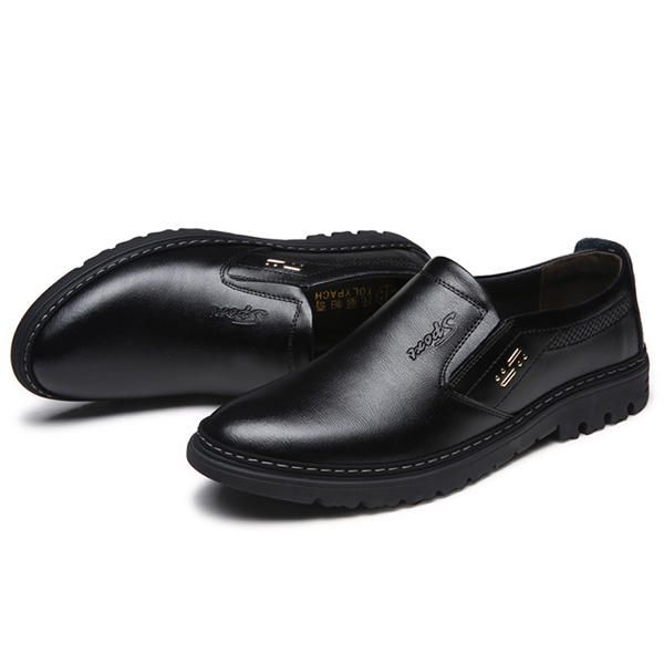 Zapatos Cómodos De Cuero Genuino Con Punta Redonda Para Hombre