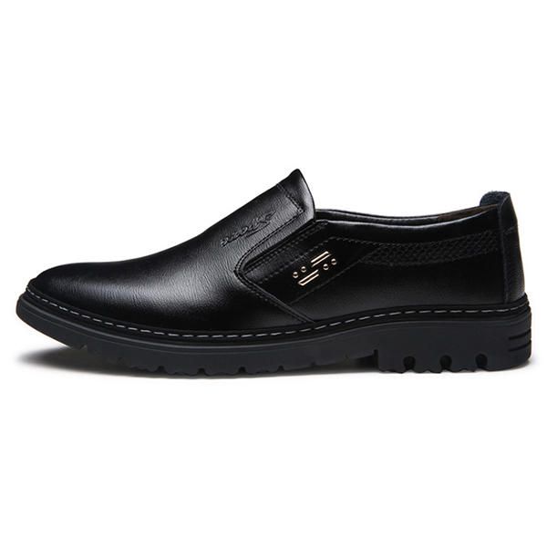 Zapatos Cómodos De Cuero Genuino Con Punta Redonda Para Hombre