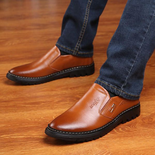 Zapatos Cómodos De Cuero Genuino Con Punta Redonda Para Hombre