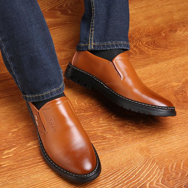 Zapatos Cómodos De Cuero Genuino Con Punta Redonda Para Hombre