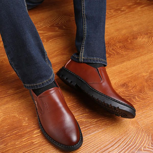 Zapatos Cómodos De Cuero Genuino Con Punta Redonda Para Hombre