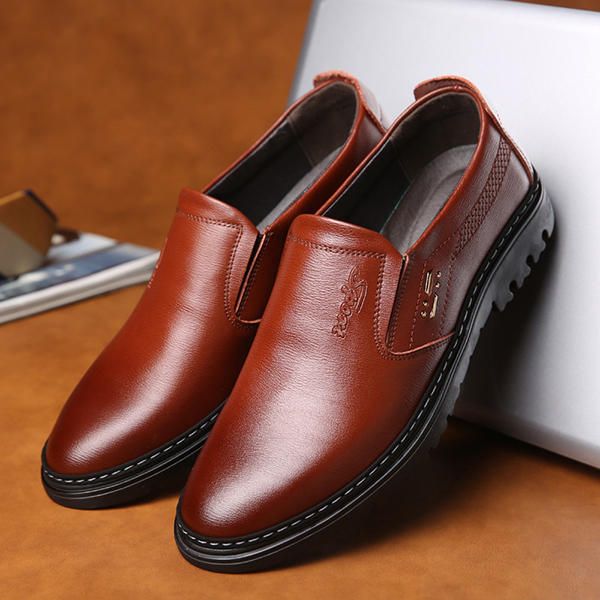 Zapatos Cómodos De Cuero Genuino Con Punta Redonda Para Hombre