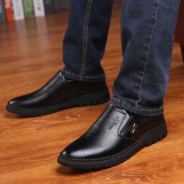 Zapatos Cómodos De Cuero Genuino Con Punta Redonda Para Hombre