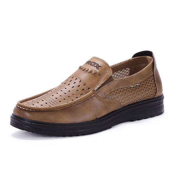 Zapatos Cómodos De Cuero Para Hombre Transpirables Ahuecados Sin Cordones Oxford