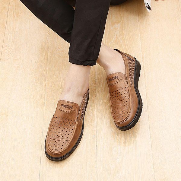 Zapatos Cómodos De Cuero Para Hombre Transpirables Ahuecados Sin Cordones Oxford