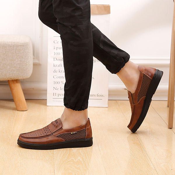 Zapatos Cómodos De Cuero Para Hombre Transpirables Ahuecados Sin Cordones Oxford