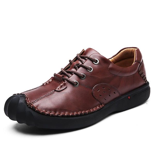 Zapatos Cómodos Oxfords De Cuero Genuino Con Puntada Anticolisión Para Hombre Suave A Mano