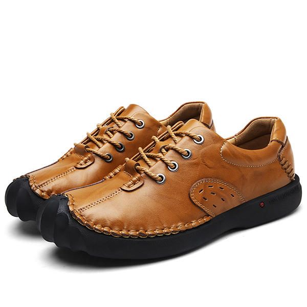 Zapatos Cómodos Oxfords De Cuero Genuino Con Puntada Anticolisión Para Hombre Suave A Mano