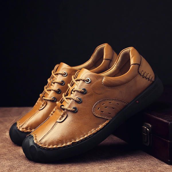 Zapatos Cómodos Oxfords De Cuero Genuino Con Puntada Anticolisión Para Hombre Suave A Mano