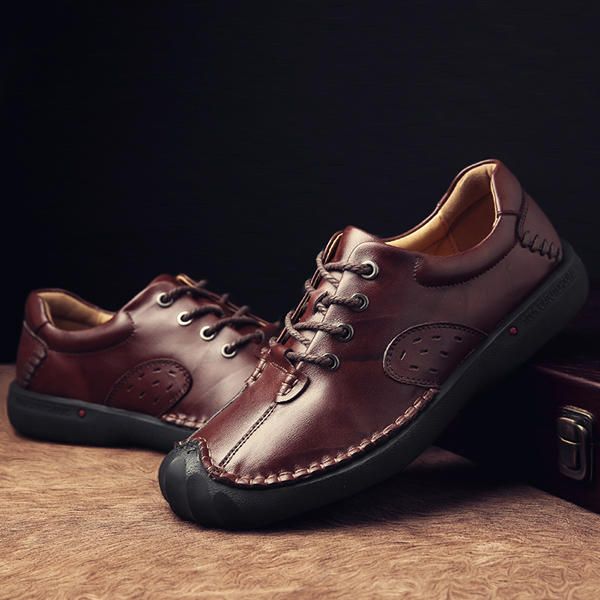 Zapatos Cómodos Oxfords De Cuero Genuino Con Puntada Anticolisión Para Hombre Suave A Mano