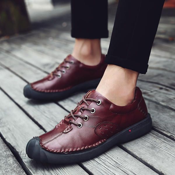 Zapatos Cómodos Oxfords De Cuero Genuino Con Puntada Anticolisión Para Hombre Suave A Mano