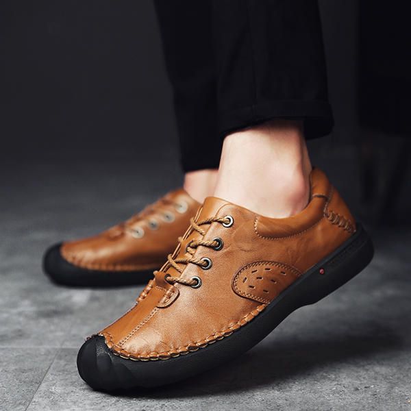 Zapatos Cómodos Oxfords De Cuero Genuino Con Puntada Anticolisión Para Hombre Suave A Mano