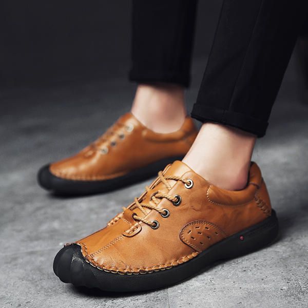 Zapatos Cómodos Oxfords De Cuero Genuino Con Puntada Anticolisión Para Hombre Suave A Mano