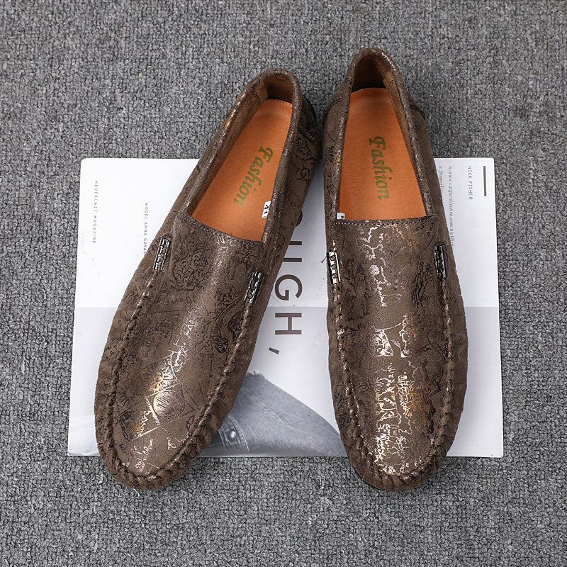 Zapatos De Conducción Cómodos Sin Cordones Con Costura De Patrón De Impresión Elegante Para Hombres