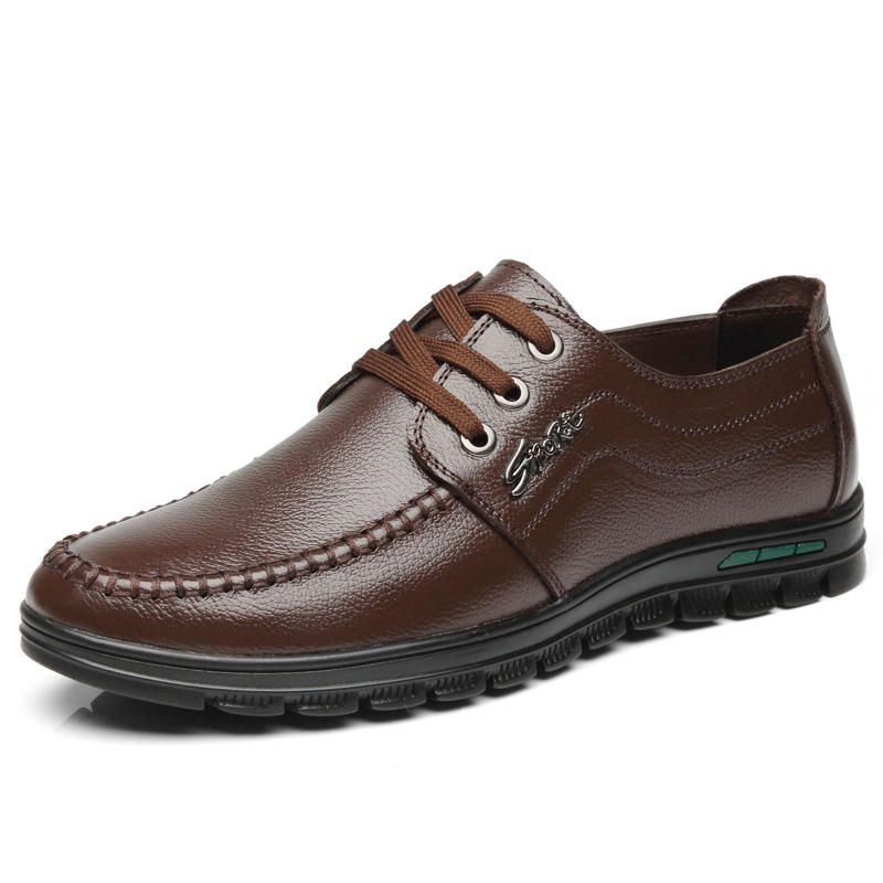 Zapatos De Cuero Casuales Con Cordones Cómodos De Color Puro Para Hombres