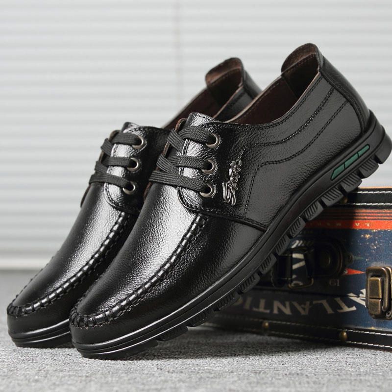 Zapatos De Cuero Casuales Con Cordones Cómodos De Color Puro Para Hombres