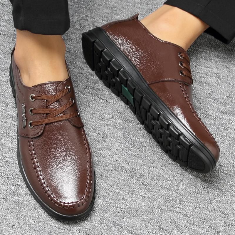 Zapatos De Cuero Casuales Con Cordones Cómodos De Color Puro Para Hombres