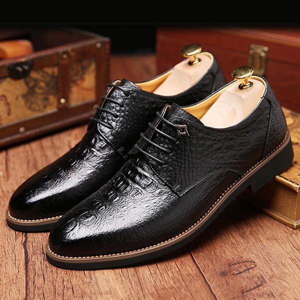 Zapatos Formales Con Cordones De Negocios De Cuero Genuino Para Hombres