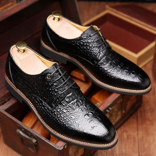 Zapatos Formales Con Cordones De Negocios De Cuero Genuino Para Hombres