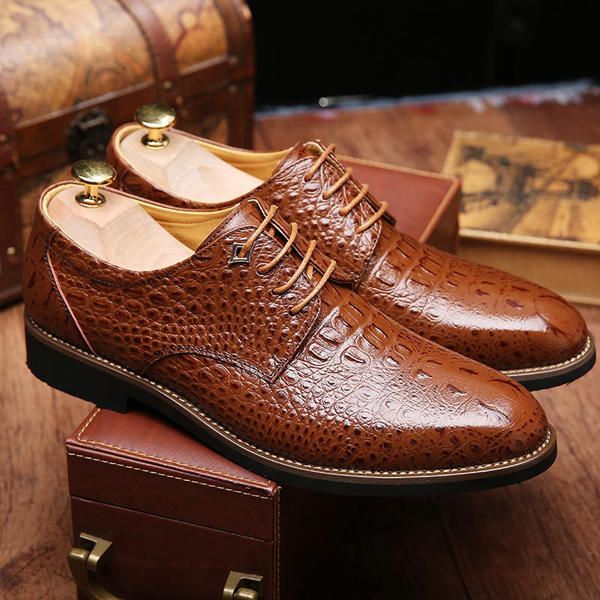 Zapatos Formales Con Cordones De Negocios De Cuero Genuino Para Hombres