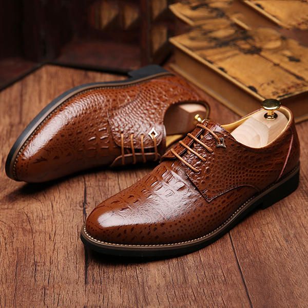 Zapatos Formales Con Cordones De Negocios De Cuero Genuino Para Hombres