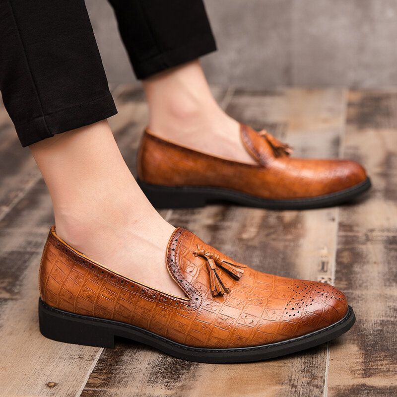 Zapatos Formales De Fiesta De Cuero De Microfibra Con Decoración De Borlas Brogue Para Hombre