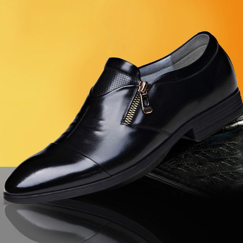 Zapatos Formales Informales Con Cremallera Lateral Suave De Cuero De Negocios Para Hombres