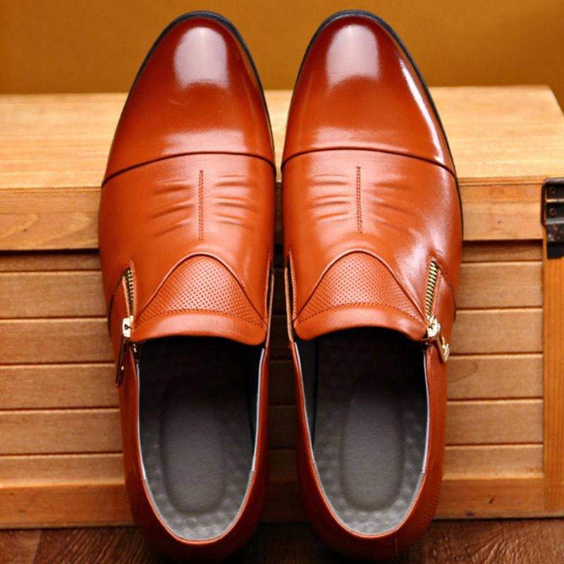 Zapatos Formales Informales Con Cremallera Lateral Suave De Cuero De Negocios Para Hombres