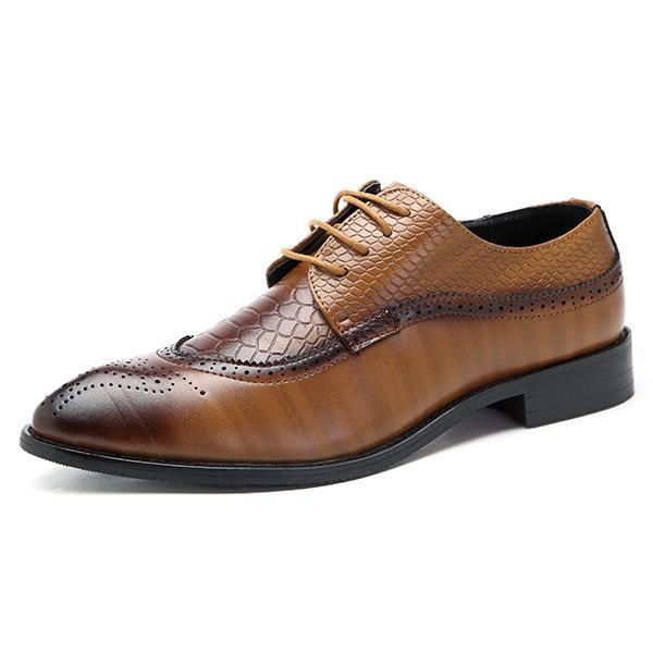 Zapatos Formales De Negocios Con Punta Puntiaguda De Cuero Genuino Estilo Brogue Para Hombres