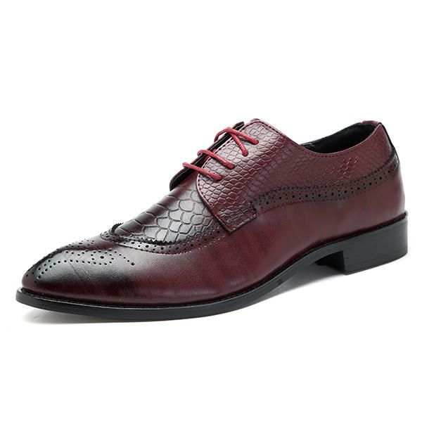 Zapatos Formales De Negocios Con Punta Puntiaguda De Cuero Genuino Estilo Brogue Para Hombres