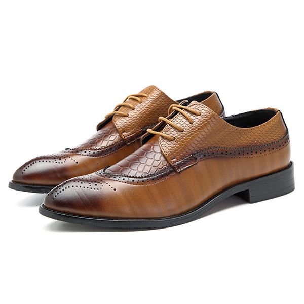 Zapatos Formales De Negocios Con Punta Puntiaguda De Cuero Genuino Estilo Brogue Para Hombres