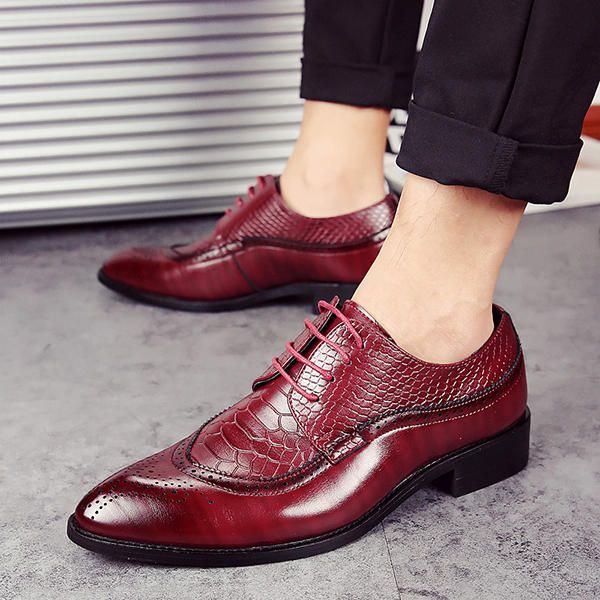 Zapatos Formales De Negocios Con Punta Puntiaguda De Cuero Genuino Estilo Brogue Para Hombres