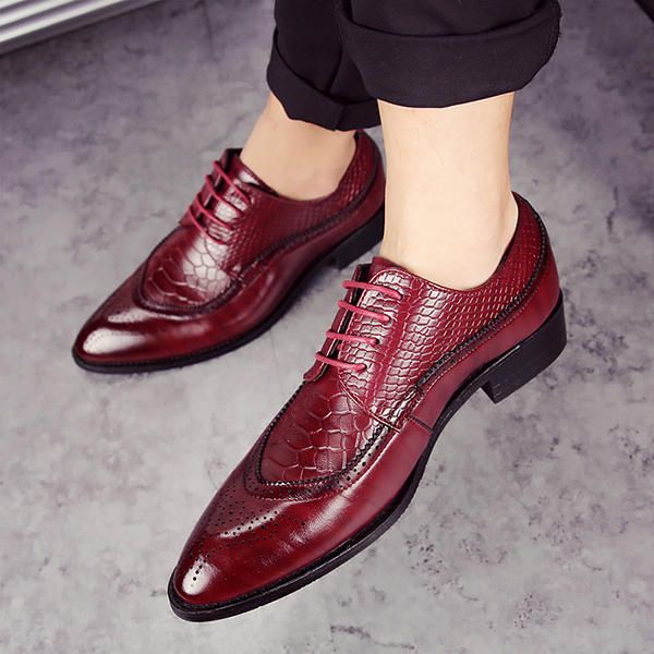 Zapatos Formales De Negocios Con Punta Puntiaguda De Cuero Genuino Estilo Brogue Para Hombres