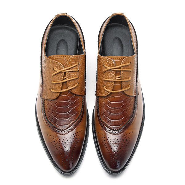 Zapatos Formales De Negocios Con Punta Puntiaguda De Cuero Genuino Estilo Brogue Para Hombres