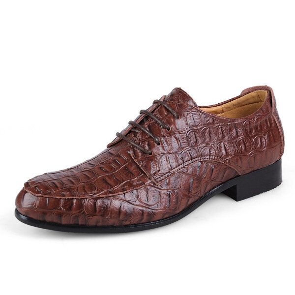 Zapatos Formales De Punta Estrecha Oxford De Cuero Con Cordones Para Hombres De Gran Tamaño