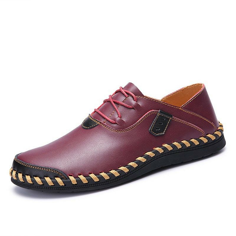 Zapatos De Hombre De Gran Tamaño Cuero Genuino Con Cordones Costura A Mano Casual Oxfords