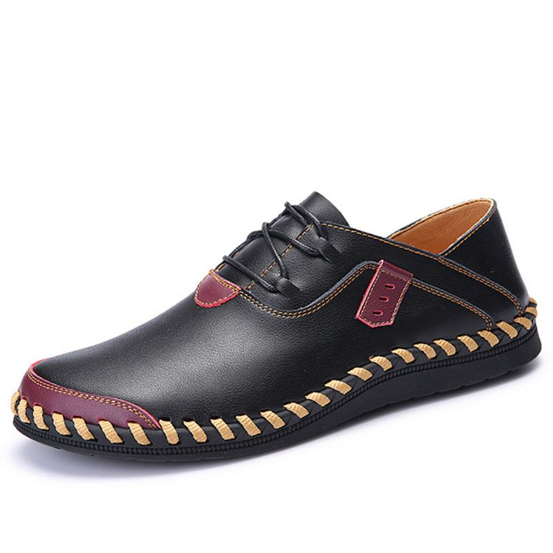 Zapatos De Hombre De Gran Tamaño Cuero Genuino Con Cordones Costura A Mano Casual Oxfords