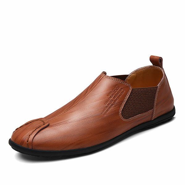 Zapatos Hombres Casual Costura A Mano Cuero Genuino Elástico Plano Oxfords