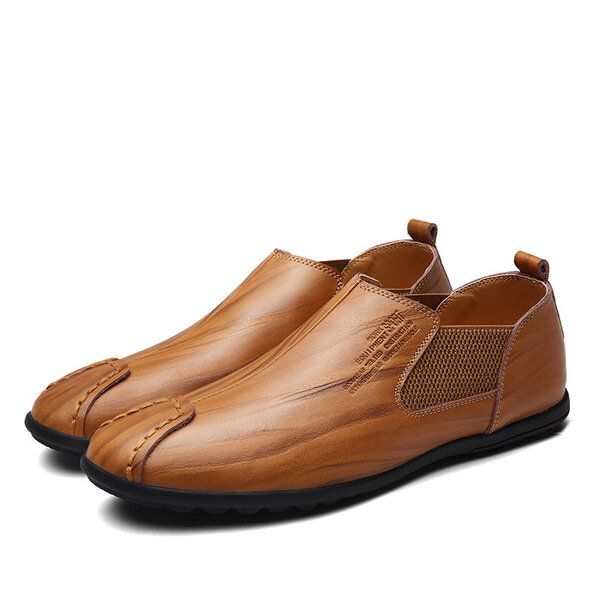 Zapatos Hombres Casual Costura A Mano Cuero Genuino Elástico Plano Oxfords